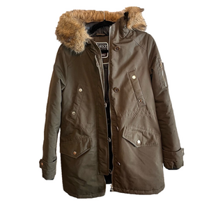 Point Zero Women’s Fur Hood Knee Length Parka Small